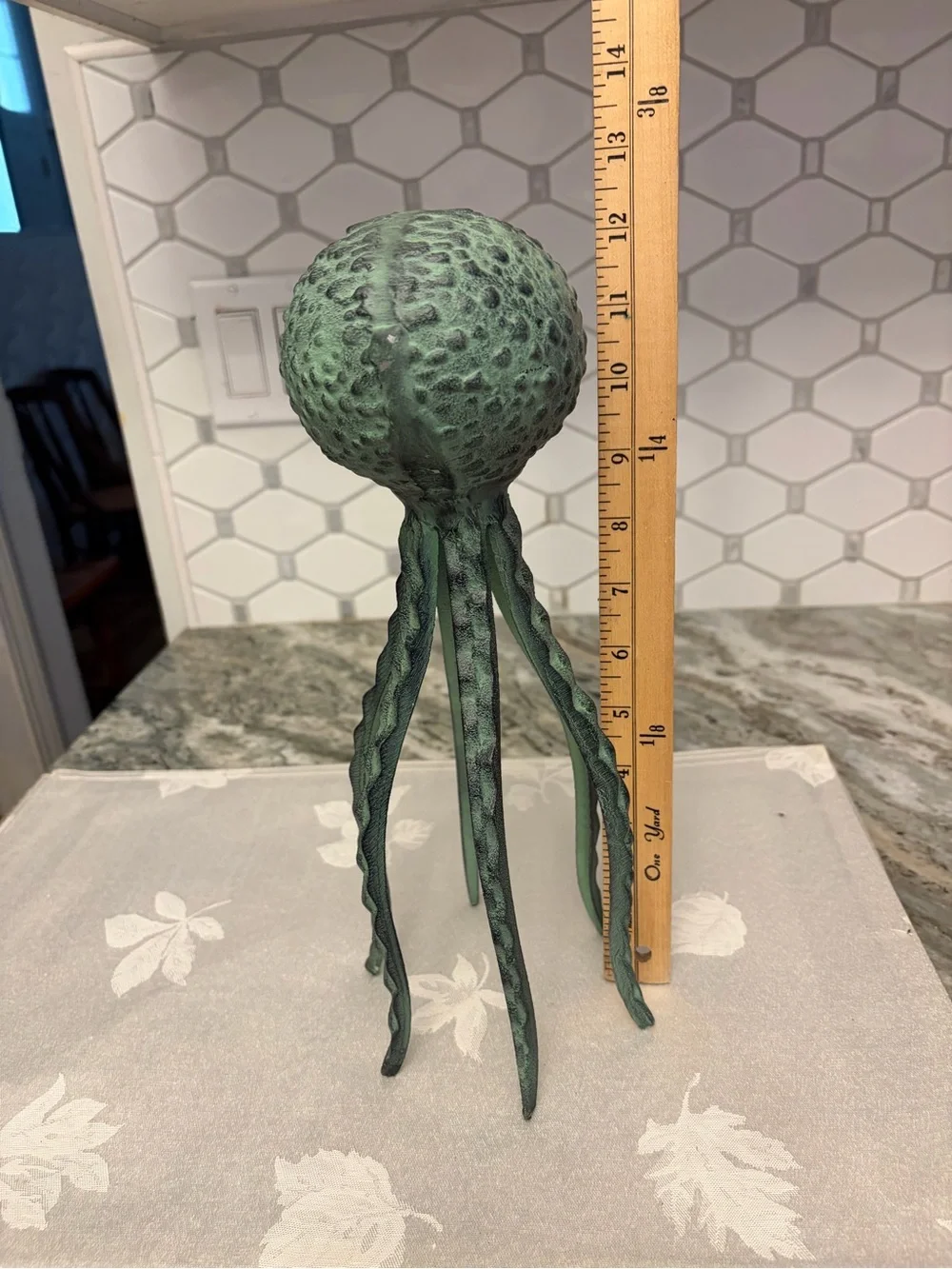Octopus Sculpture 14” Green Patina Coastal Nautical Resin Decor